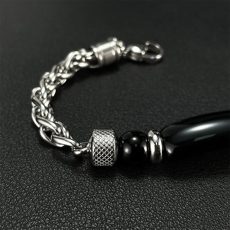 Buddha Stonesタイガーアイ ブラックオブシディアン チタン鋼 強度バックルブレスレット