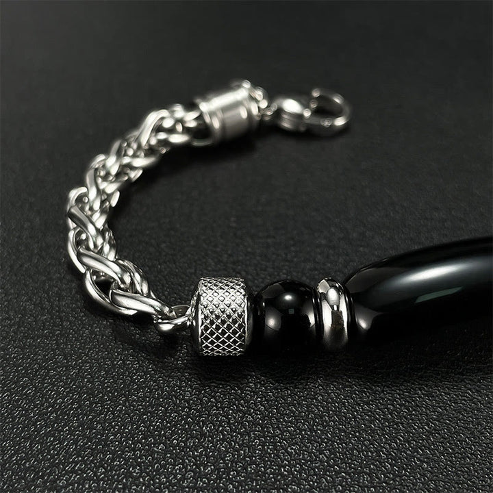 Buddha Stonesタイガーアイ ブラックオブシディアン チタン鋼 強度バックルブレスレット