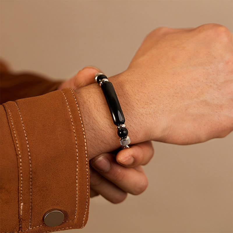 Buddha Stonesタイガーアイ ブラックオブシディアン チタン鋼 強度バックルブレスレット