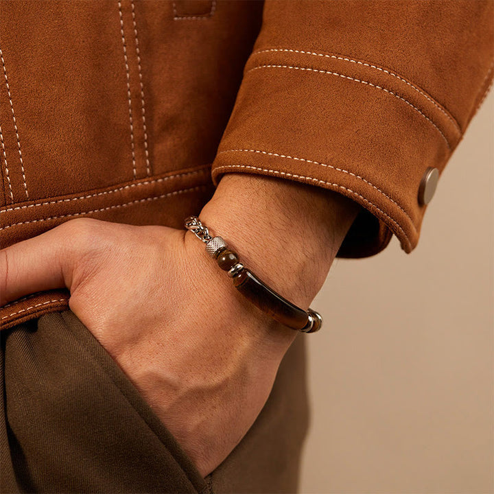 Buddha Stonesタイガーアイ ブラックオブシディアン チタン鋼 強度バックルブレスレット