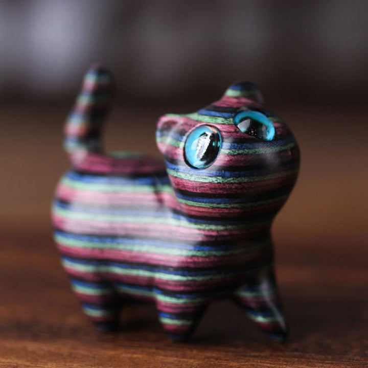 Buddha Stones 色付き白檀彫刻の首かしげ猫 癒しのインテリア置物 - image 2