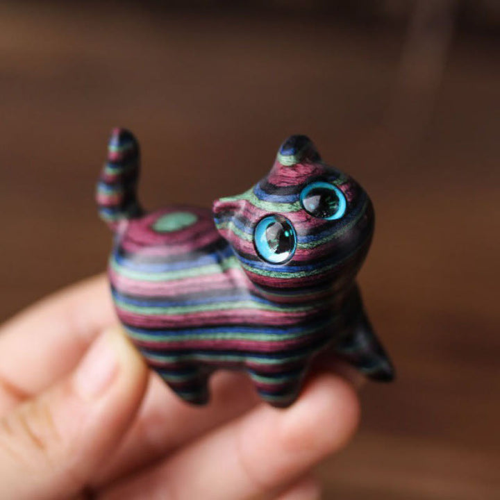 Buddha Stones 色付き白檀彫刻の首かしげ猫 癒しのインテリア置物 - image 3