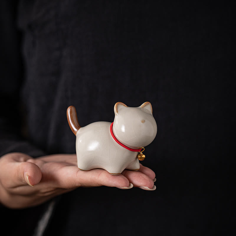 Buddha Stonesミニラッキーキュートスタンディングキャットレッドロープベルセラミックフィギュア装飾 - image 9