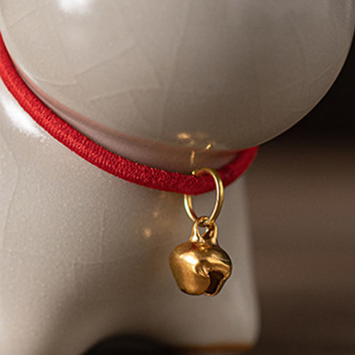 Buddha Stonesミニラッキーキュートスタンディングキャットレッドロープベルセラミックフィギュア装飾 - image 12