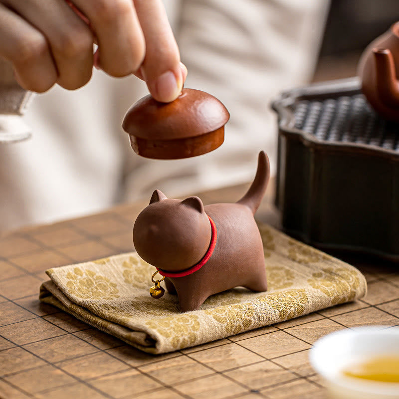 Buddha Stonesミニラブリーレッドロープベルキャットティーペットパープル粘土置物デスクデコレーション - image 5