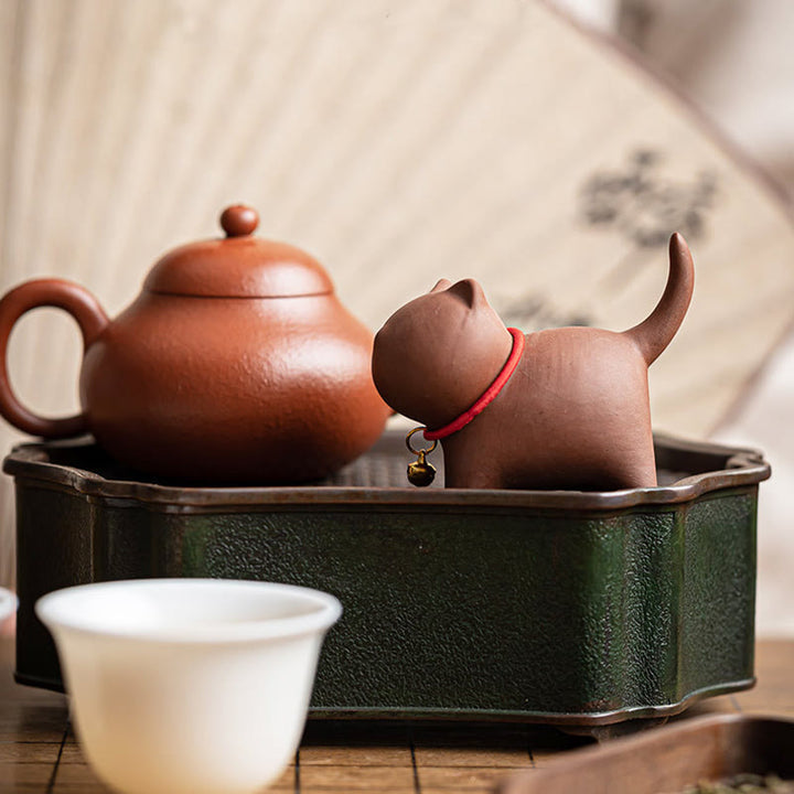 Buddha Stonesミニラブリーレッドロープベルキャットティーペットパープル粘土置物デスクデコレーション - image 3