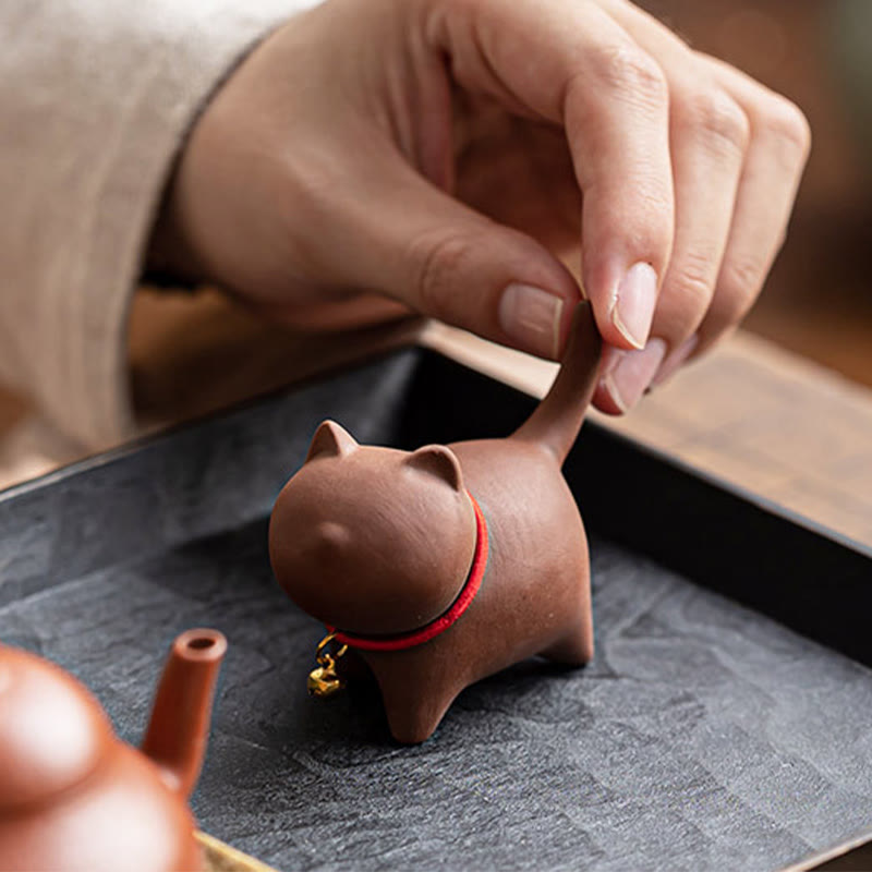 Buddha Stonesミニラブリーレッドロープベルキャットティーペットパープル粘土置物デスクデコレーション - image 4