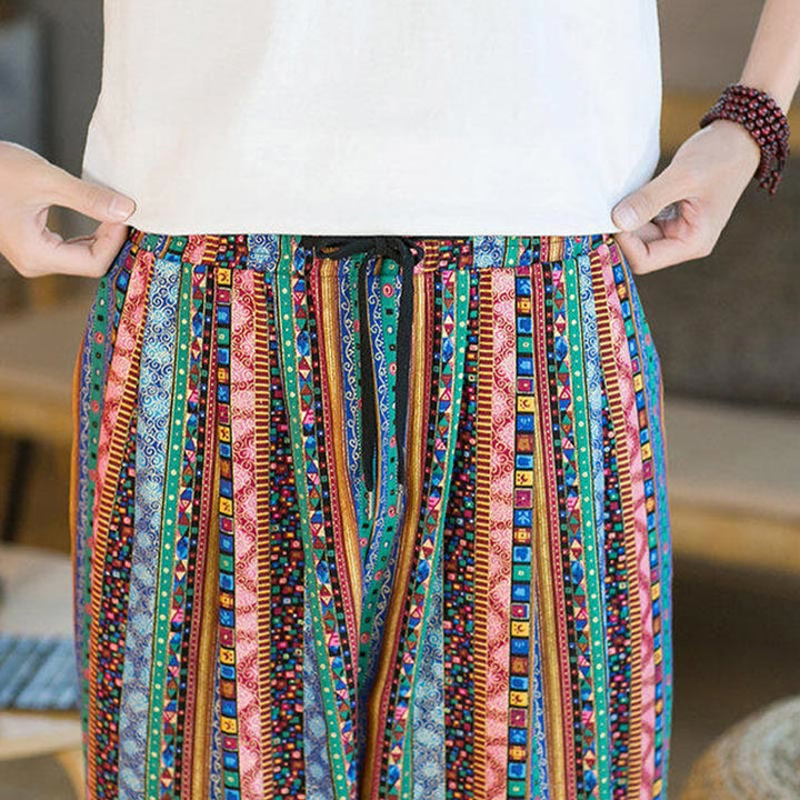 Buddha Stonesのカラフルなストライプ柄コットンリネンメンズアンクル丈ハーレムパンツ(ポケット付き) - image 28