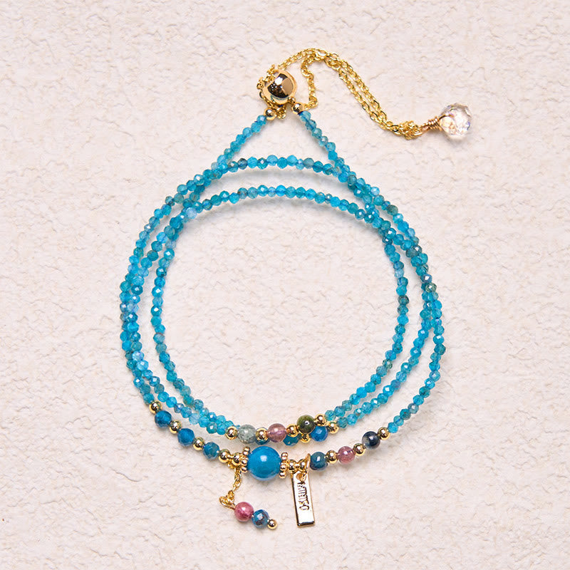 ブッダストーン 3mm 天然アパタイト 極薄ビーズ 14Kゴールドメッキ銅製 創造性トリプルラップブレスレット