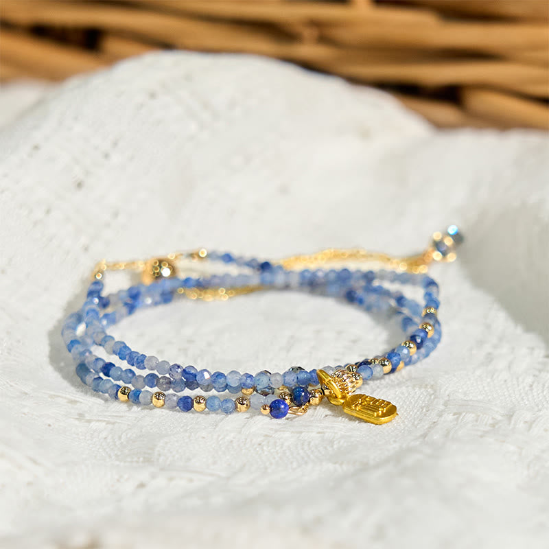 Buddha Stones3mm 極薄ビーズ 天然ラズライト トリプルラップ 福文字 ポジティブブレスレット