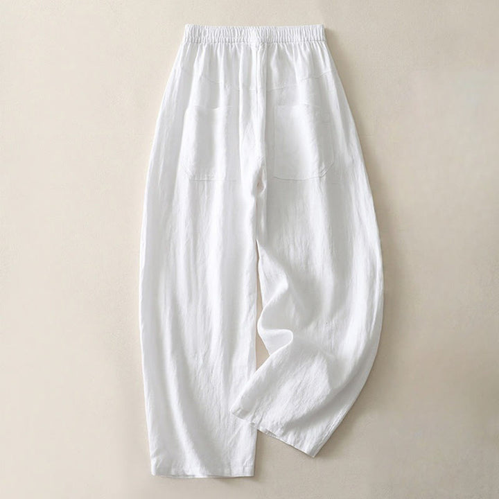 Buddha Stonesサマーデイリー 無地 伸縮性ウエストバンドデザイン レディース ワイドレッグ コットンリネン パンツ ポケット付き - 白 - US8-10,UK/AU12-14,EU40-42 (2XL) - image 12