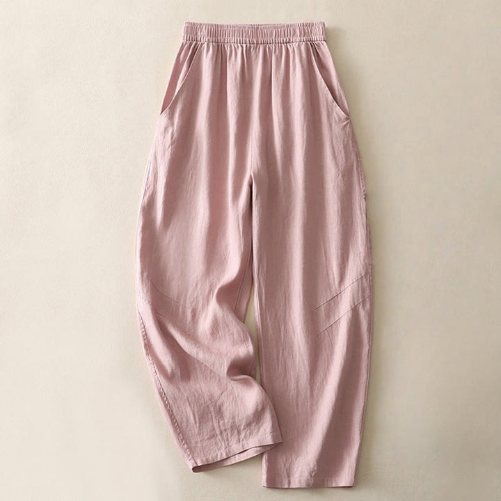Buddha Stonesサマーデイリー 無地 伸縮性ウエストバンドデザイン レディース ワイドレッグ コットンリネン パンツ ポケット付き - ライトコーラル - US8-10,UK/AU12-14,EU40-42 (2XL) - image 8