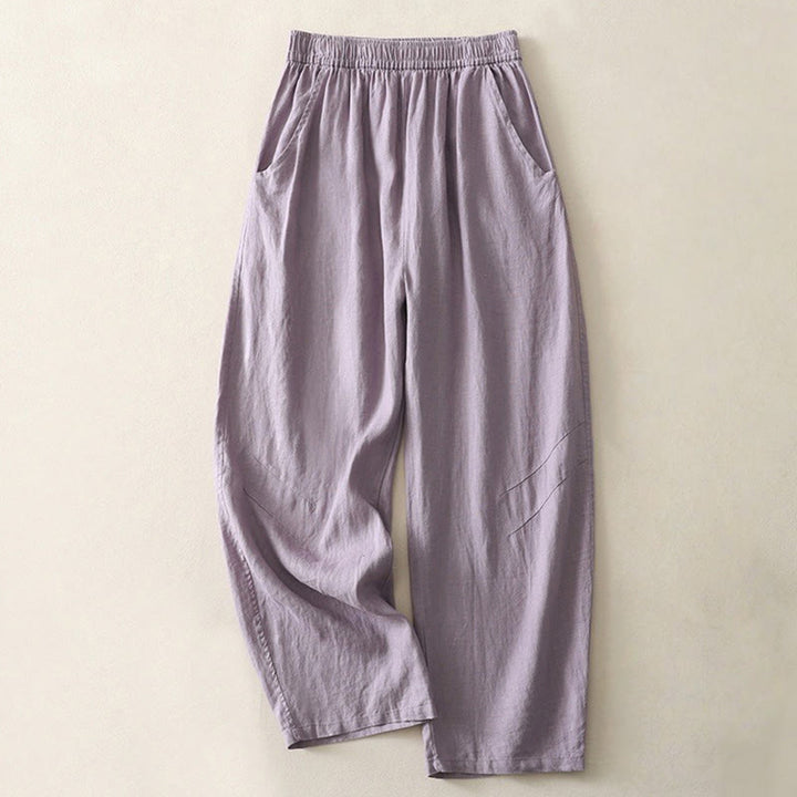 Buddha Stonesサマーデイリー 無地 伸縮性ウエストバンドデザイン レディース ワイドレッグ コットンリネン パンツ ポケット付き - ミディアムパープル - US8-10,UK/AU12-14,EU40-42 (2XL) - image 4