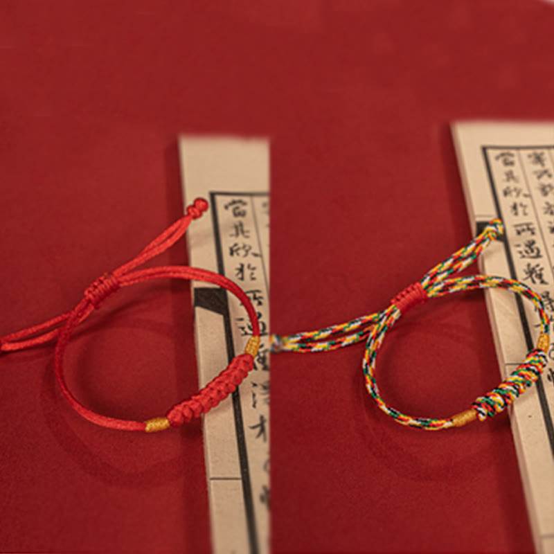 Buddha Stonesの手作り編み込み赤紐ハッピーノットフラットノットカラフルロープブレスレット