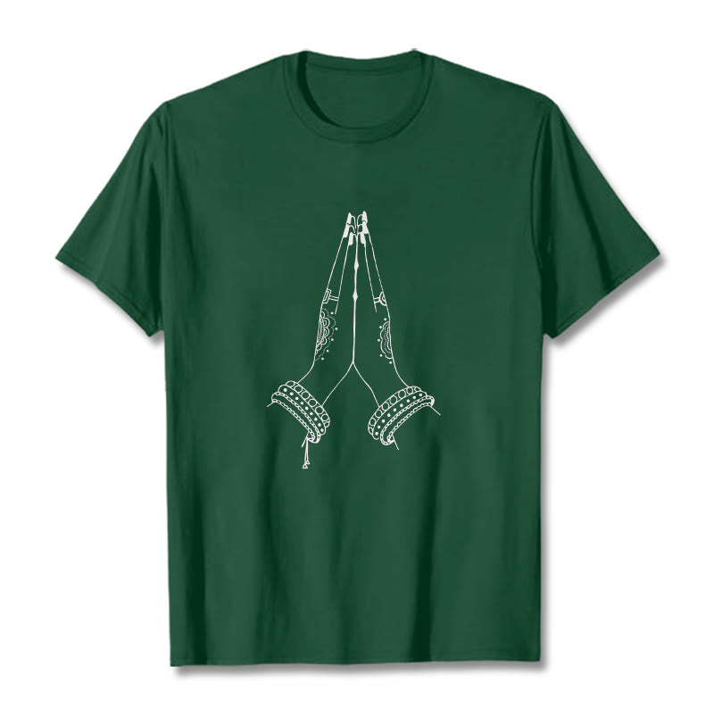 Buddha Stonesが手を合わせる祈りのデザインTシャツ - フォレストグリーン - 2XL - image 1