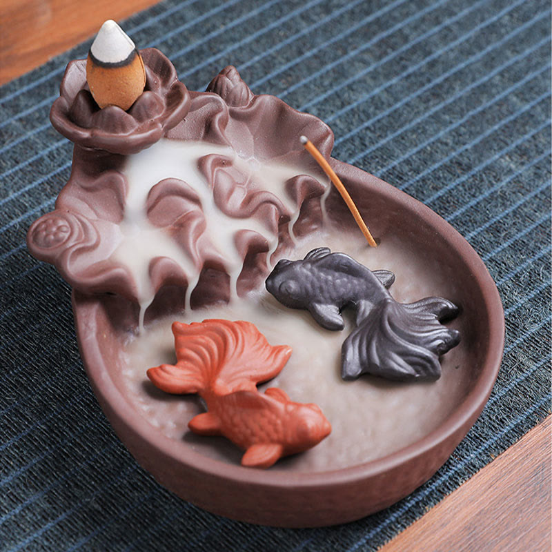 Buddha Stones鯉 牛 紫粘土 陶器 お香立て 癒し お香炉 装飾 - 鯉 10.8×13.5×5cm(お香なし) - image 9