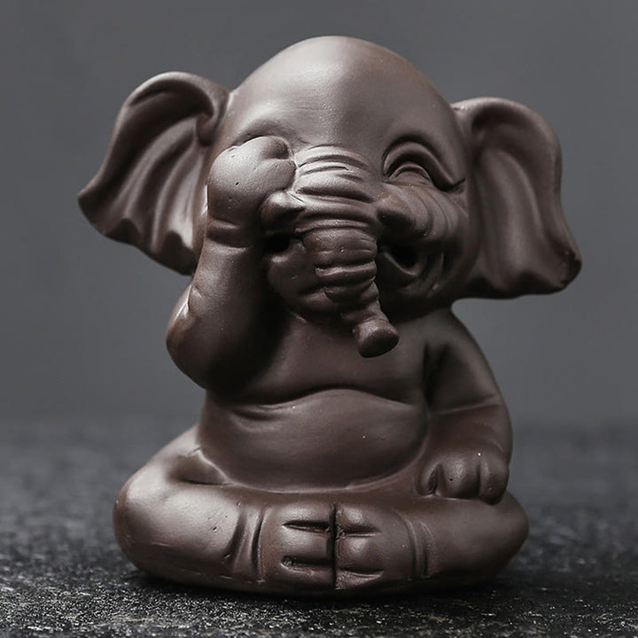 Buddha Stonesかわいい象 紫粘土 逆流煙噴水 平和 癒し 香炉 装飾 - image 10