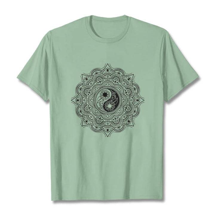 Buddha Stones曼荼羅YinYangシンボル柄Tシャツ - ペールグリーン - 2XL - image 15