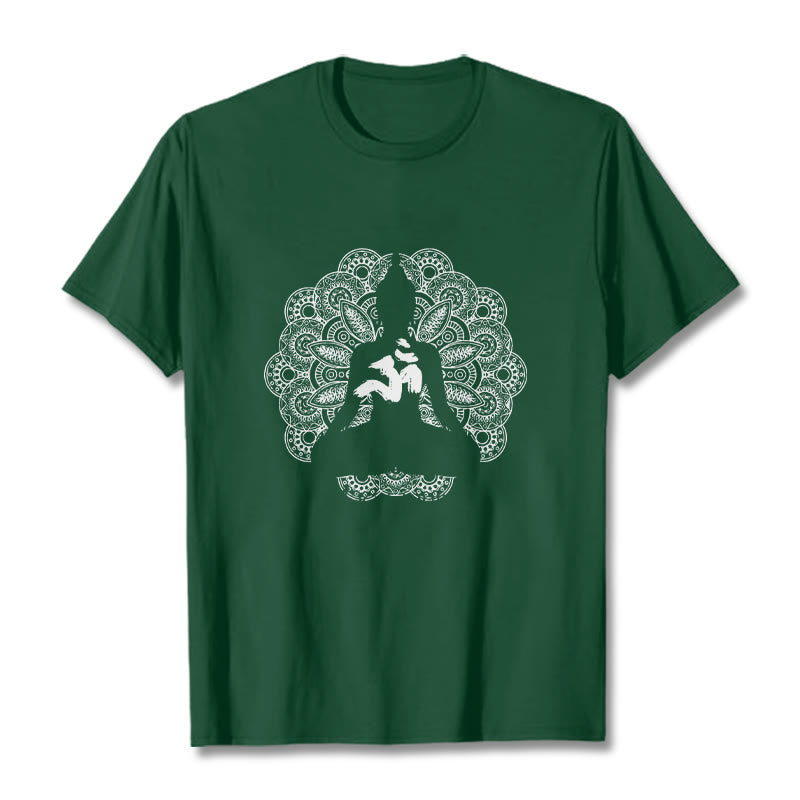 Buddha Stones純色曼荼羅オームシンボル柄Tシャツ - フォレストグリーン - 2XL - image 11