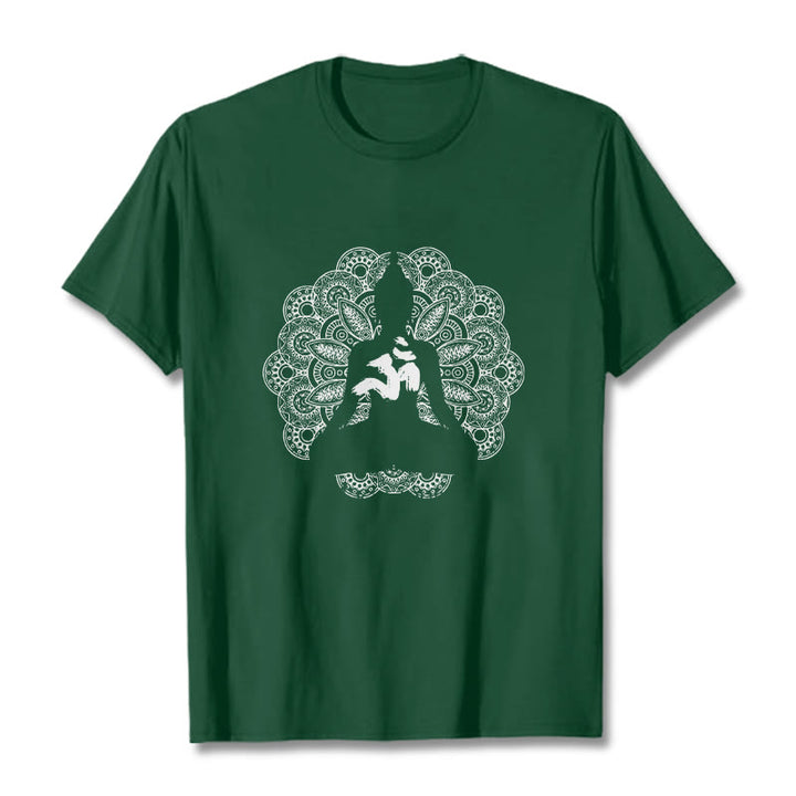 Buddha Stones純色曼荼羅オームシンボル柄Tシャツ - フォレストグリーン - 2XL - image 11