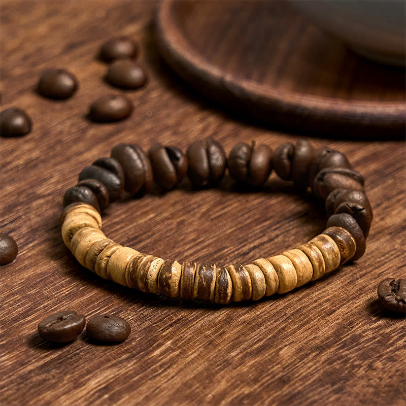 Buddha Stonesハンドメイド天然コーヒー豆ココナッツシェル幸福ブレスレット - コーヒー豆ココナッツシェル(手首周り14~17cm) - image 1