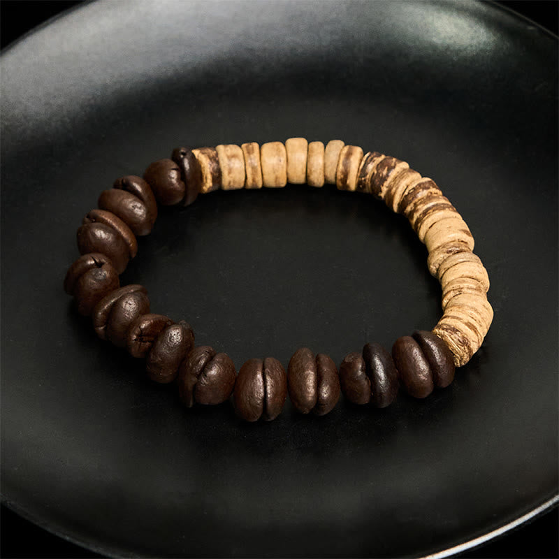 Buddha Stonesハンドメイド天然コーヒー豆ココナッツシェル幸福ブレスレット - image 3