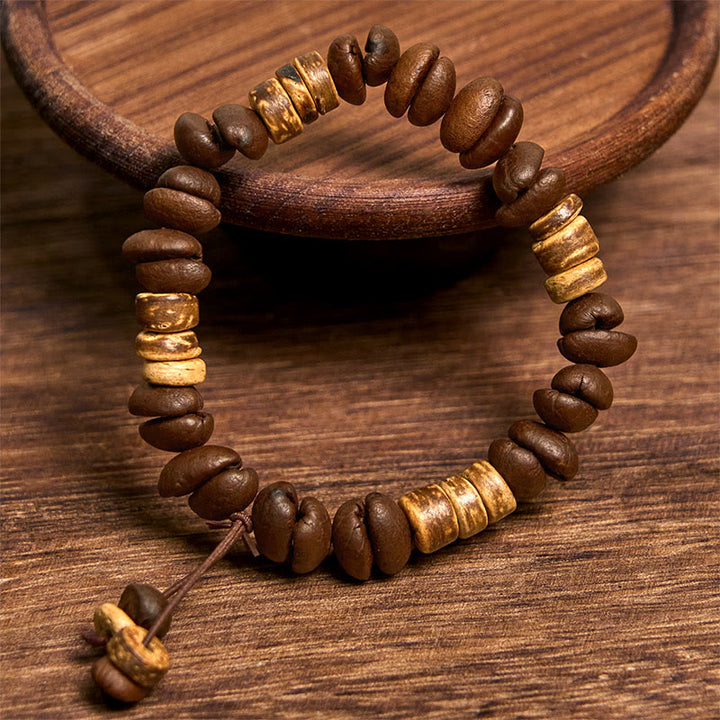 Buddha Stonesハンドメイド天然コーヒー豆ココナッツシェル幸福ブレスレット - image 8