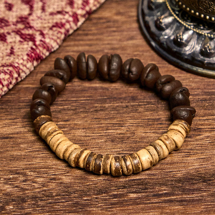 Buddha Stonesハンドメイド天然コーヒー豆ココナッツシェル幸福ブレスレット - image 2