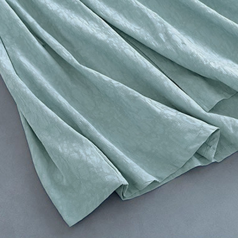 Buddha Stones春のカジュアル 無地 フロッグボタンデザイン サイドレースアップ コットンリネン ミディドレス - image 11