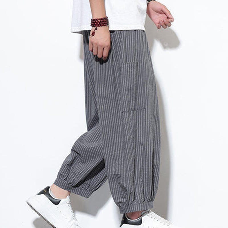 Buddha Stonesカジュアルストライプ メンズ コットン 7-8丈 ハーレムパンツ ポケット付き - image 26