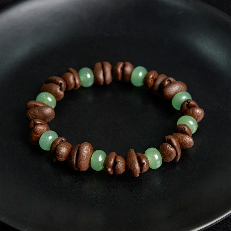 Buddha Stones天然コーヒー豆 グリーンアベンチュリン 黄龍翡翠 ビーズブレスレット - image 4