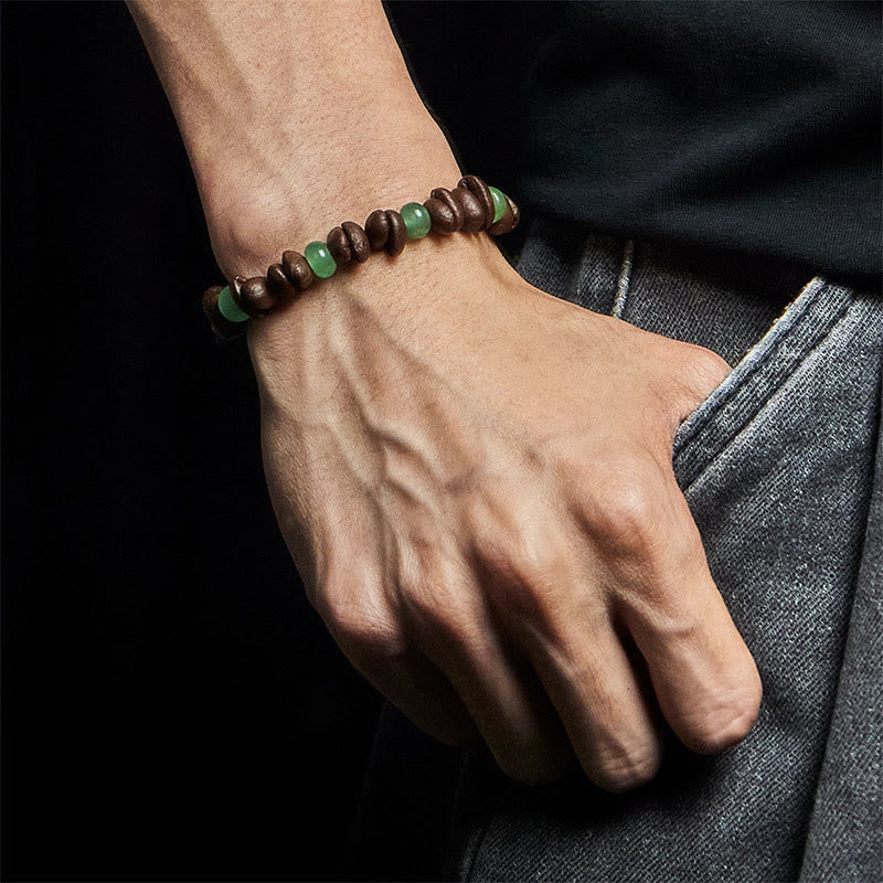 Buddha Stones天然コーヒー豆 グリーンアベンチュリン 黄龍翡翠 ビーズブレスレット - image 5