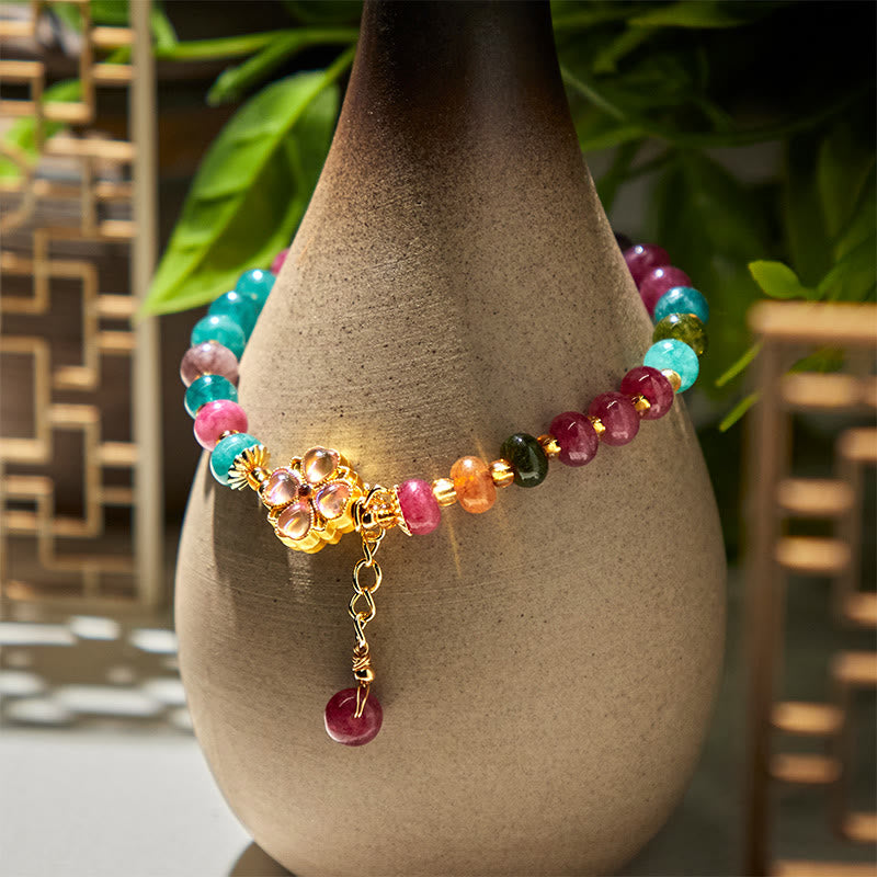 Buddha Stonesトルマリン 四つ葉のクローバー フラワー ラブ ブレスレット