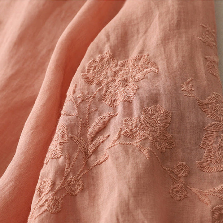 Buddha Stones刺繍ボタンダウンレディースコットンリネンシャツ - image 27
