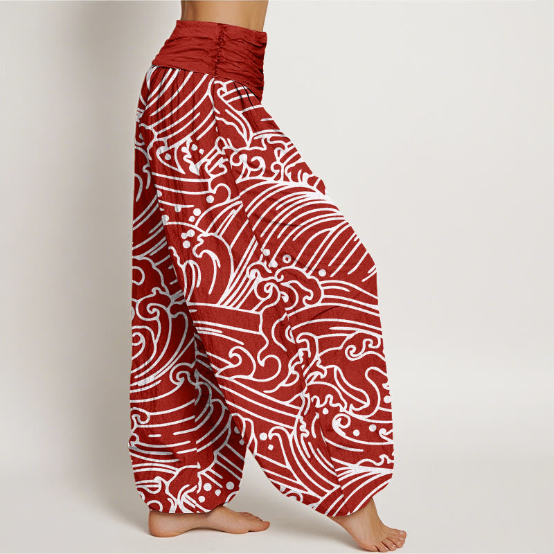 Buddha Stonesのラフウェーブ柄レディース伸縮性ウエストハーレムパンツ - image 7
