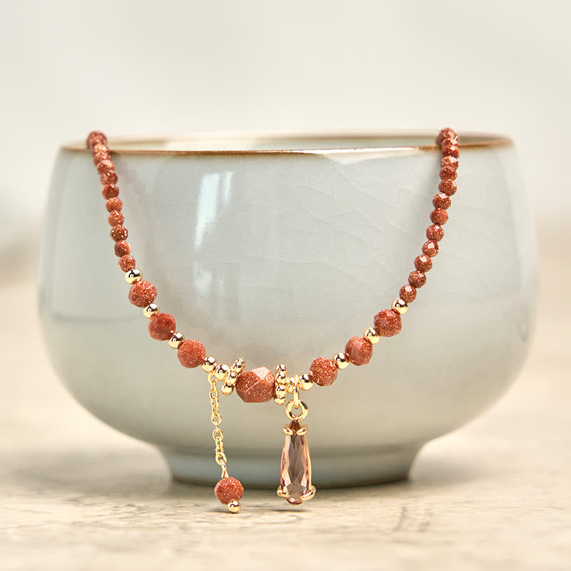 Buddha Stonesナチュラル 2mm ゴールドストーンビーズ ポジティブ マルチレイヤーブレスレット