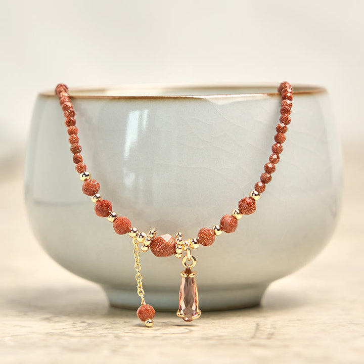 Buddha Stonesナチュラル 2mm ゴールドストーンビーズ ポジティブ マルチレイヤーブレスレット