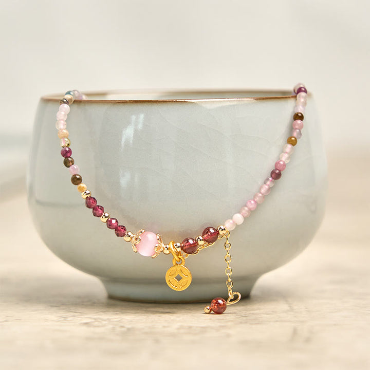 Buddha Stones2.5mm 不規則ビーズ カラートルマリン コイン ウィズダムブレスレット