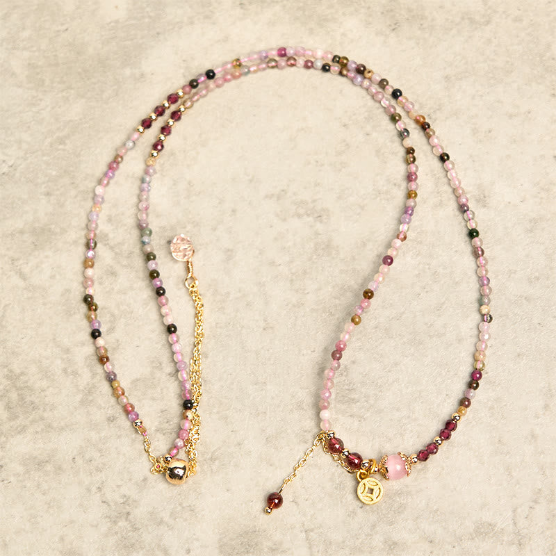 Buddha Stones2.5mm 不規則ビーズ カラートルマリン コイン ウィズダムブレスレット