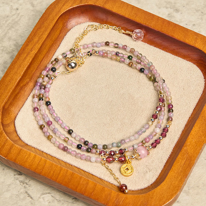 Buddha Stones2.5mm 不規則ビーズ カラートルマリン コイン ウィズダムブレスレット