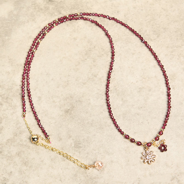 ガーネット 2.5mmビーズ 花 浄化 ヒーリング 多層パワーストーンブレスレット レディース | Buddha Stones