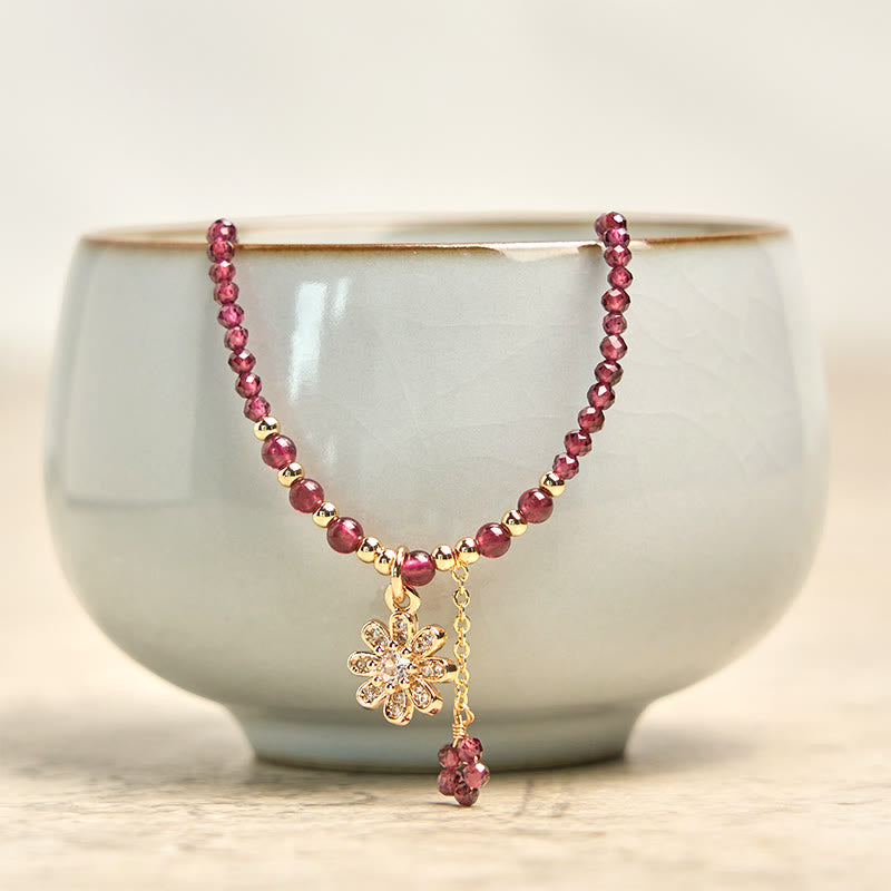 ガーネット 2.5mmビーズ 花 浄化 ヒーリング 多層パワーストーンブレスレット レディース | Buddha Stones