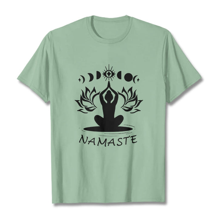 Buddha Stonesカジュアル 瞑想図 蓮月目柄 Tシャツ - ペールグリーン - 2XL - image 16