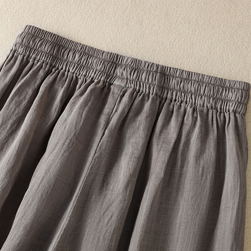 Buddha Stones通勤用刺繍ドローストリングレディースコットンワイドレッグパンツ(ポケット付き)