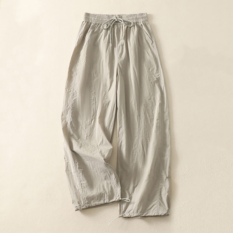 Buddha Stones夏用 ヴィンテージ 無地 ドローストリング カフス レディース パンツ ポケット付き