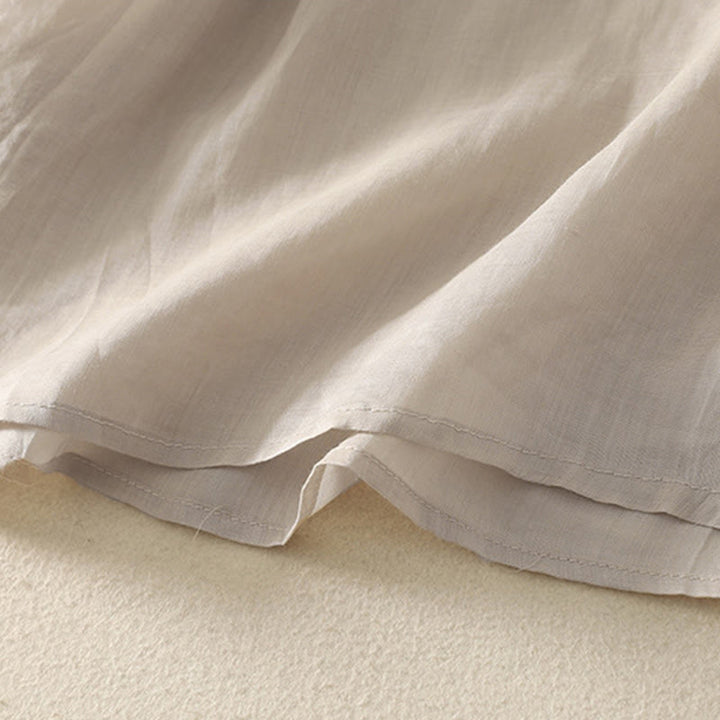 Buddha Stones刺繍入りVネックカジュアルレディースコットンリネン半袖Tシャツ - image 5