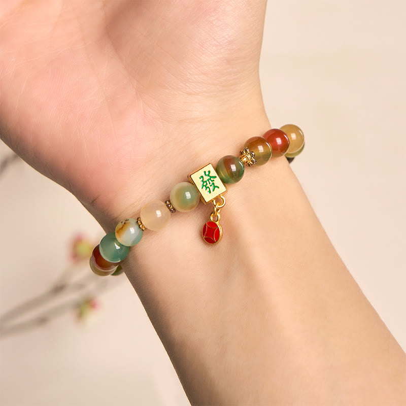 Buddha Stones天然孔雀瑪瑙コイン勇気ブレスレット