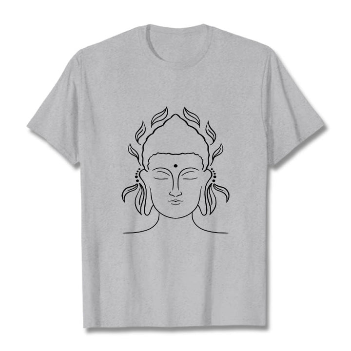 Buddha Stonesカジュアル ブッダ アウトライン 蓮の花びら柄 Tシャツ - ライトグレー - 2XL - image 20