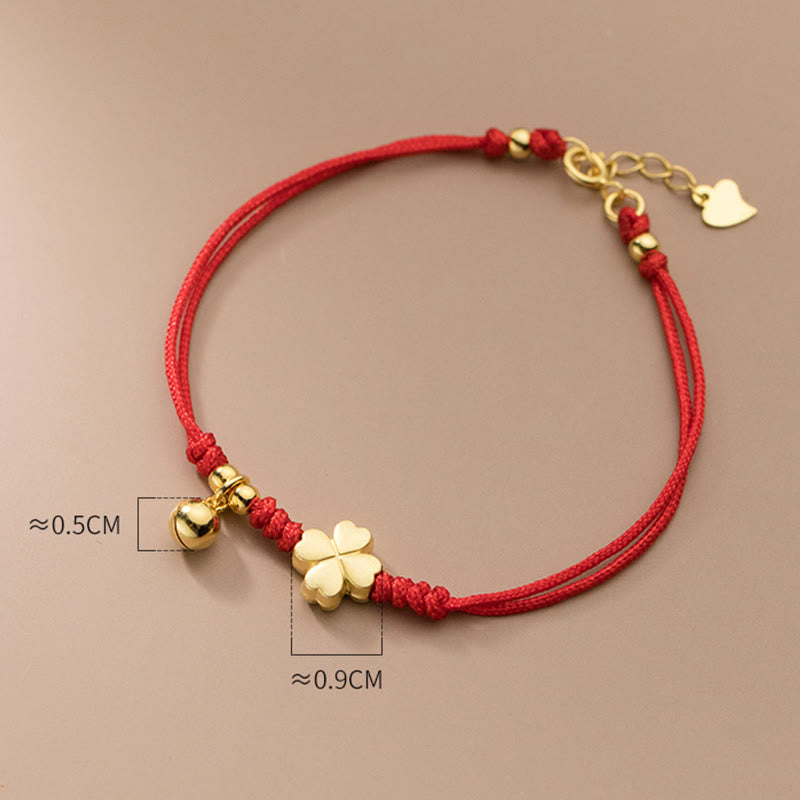 Buddha Stones925スターリングシルバー ゴールドメッキ 四つ葉のクローバー赤紐コネクションブレスレット - image 8