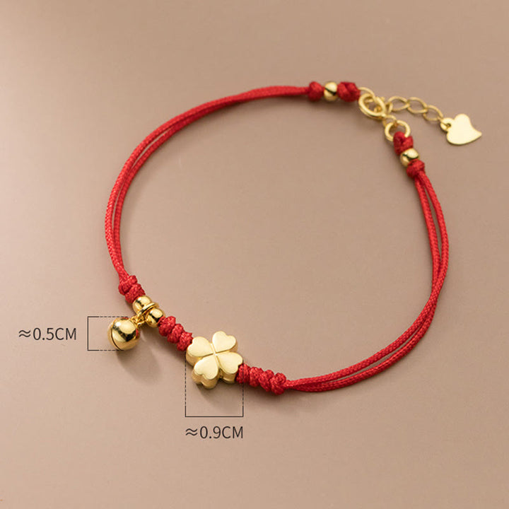 Buddha Stones925スターリングシルバー ゴールドメッキ 四つ葉のクローバー赤紐コネクションブレスレット - image 8